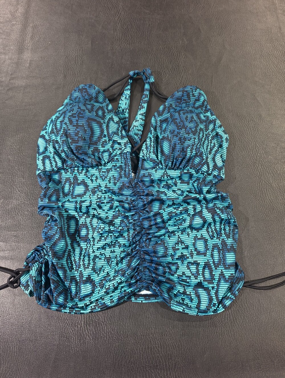 Swimsuits For All Teal Animal-Print Halter Tank Top